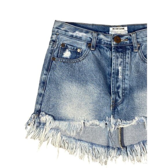 One Teaspoon Womens Junkyard Distressed Blue Denim Skirt Size 24 - Picture 2 of 6